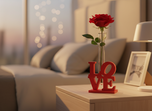 Stativ „LOVE” Roșu cu Eprubetă 16 mm – Suport Trandafir (Cadou Romantic)